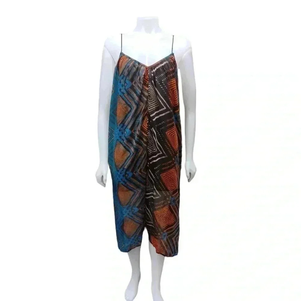 RVCA Maxi Multicolour Geometric Boho Flowy Spaghetti Strap Dress Size Medium - Picture 3 of 10